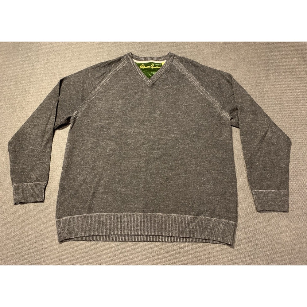 Robert Graham Mens 2XL Classic Fit Wool Cashmere Sweater‎ Gray Modern Classic